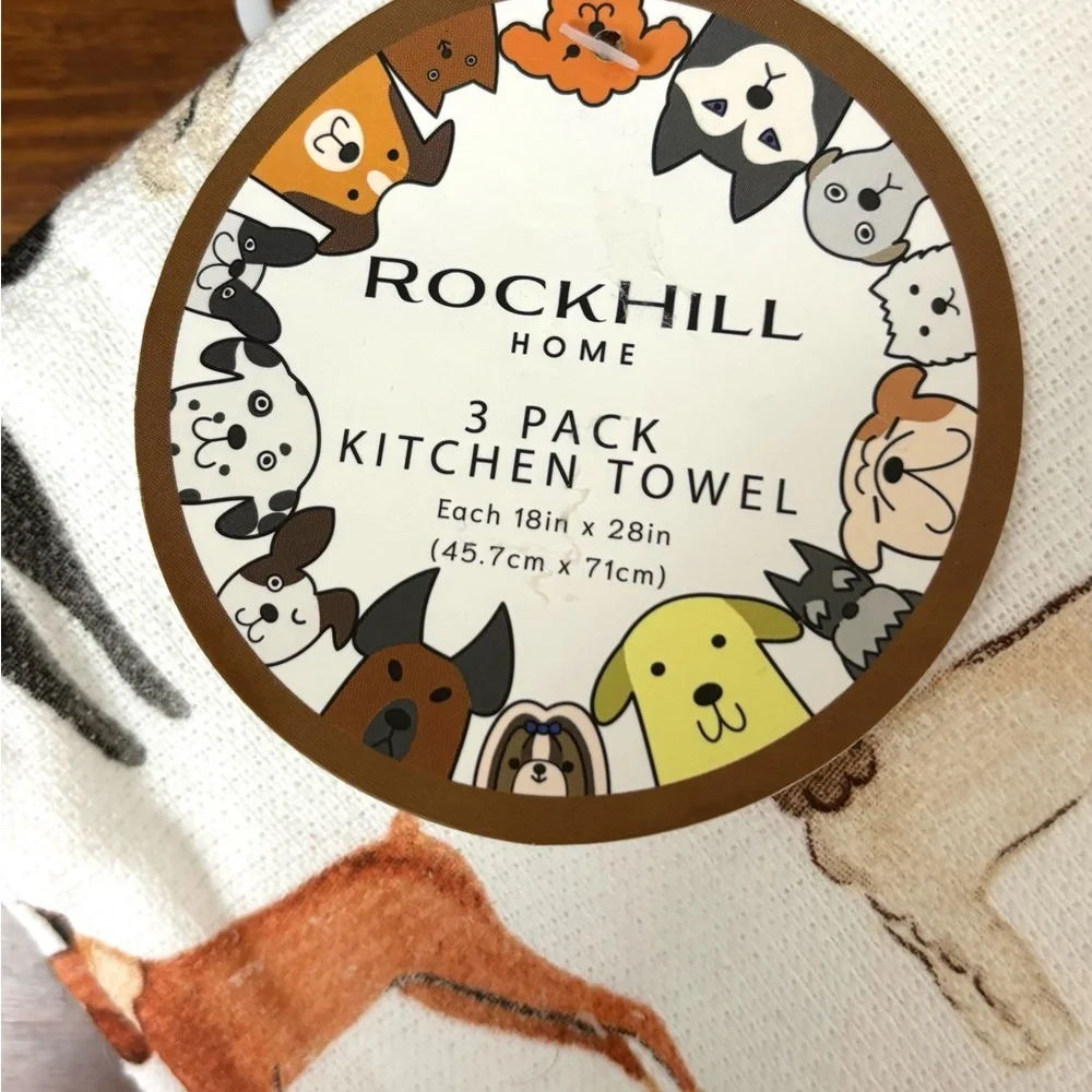 DOG PUPPIES THEME KITCHEN TEA DISH TOWELS 3 PACK COTTON DRY WEAVE NOVELTY KITSCH